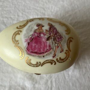 Vintage: Decorative Egg- Pink & Gold Design- hinged tinket dish